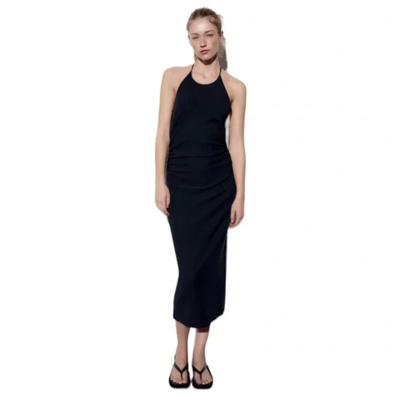 ZARA Pleated Halter Midi Dress - Picture 11 of 12